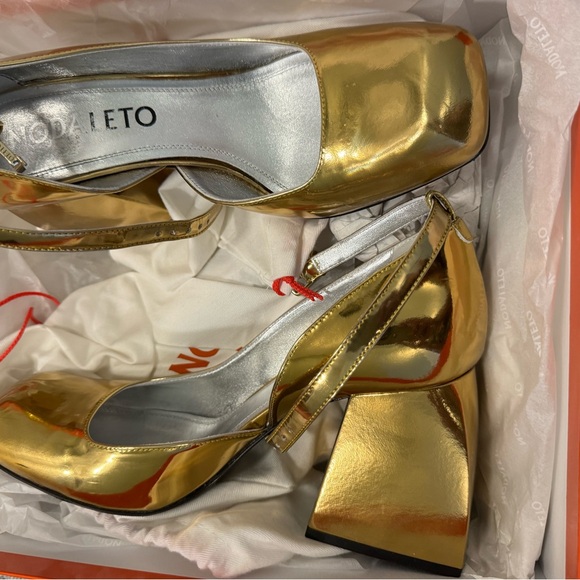 Nodaleto Bulla Pia Gold Speccio Block Heel Shoes 90mm heel - Picture 2 of 4